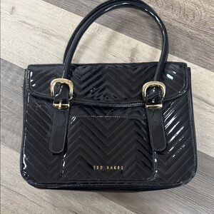 ❄️Ted Baker Glossy Black Satchel with Gold Accents